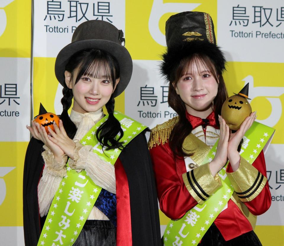 　発表会に出席したＡＫＢ４８の徳永羚海（左）と永野芹佳