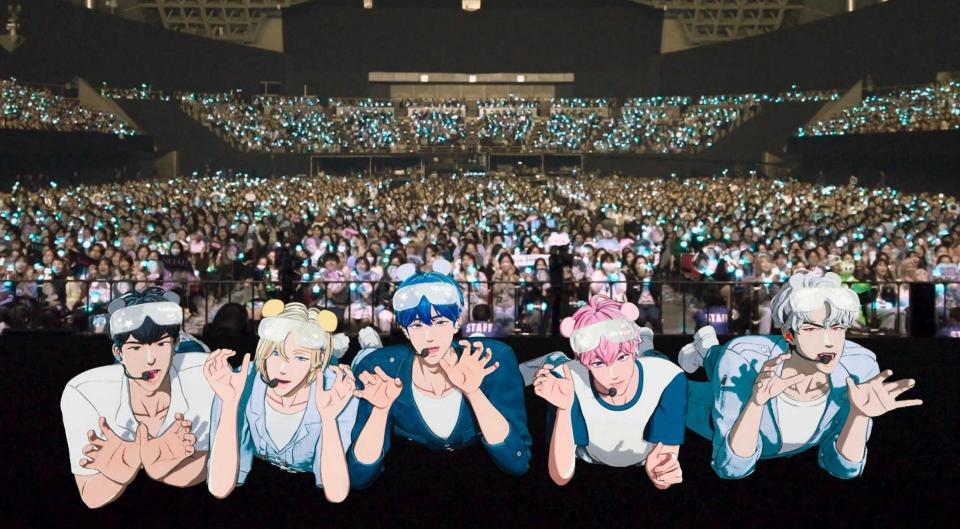 　アジアツアー日本公演でファンと記念撮影するＰＬＡＶＥ　©ＶＬＡＳＴ