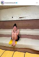 　サウナで顔真っ赤も美肌がすごい。清水みさとのインスタグラム＠ｍｉｓａｔｏｓｈｉｍｉｚｕ３５より 