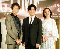 　ミュージカル「ラグタイム」の製作会見に出席した（左から）藤田俊太郎氏、井上芳雄、石丸幹二、安蘭けい＝２０２３年
