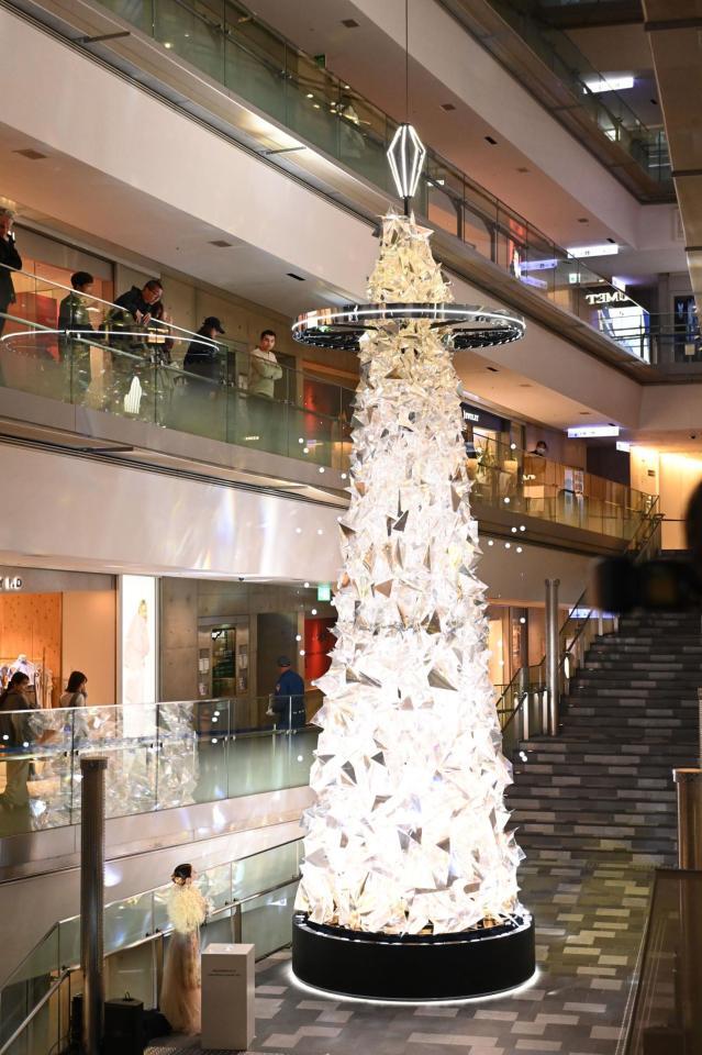 　クリスマスツリーを点灯した橋本環奈（左下）＝表撮影・開出牧