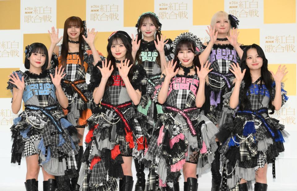 　ＣＡＮＤＹ　ＴＵＮＥの（左から）福山梨乃、南なつ、立花琴未、小川奈々子、村川緋杏、宮野静、桐原美月（撮影・堀内翔）