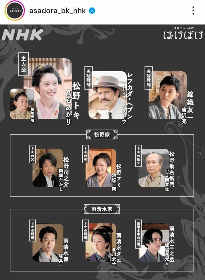 「ばけばけ」公式インスタグラム＠ａｓａｄｏｒａ＿ｂｋ＿ｎｈｋより