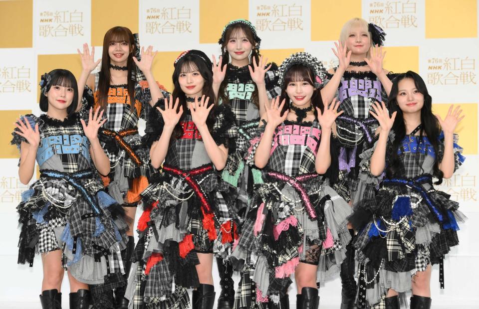 　ＣＡＮＤＹ　ＴＵＮＥの（左から）福山梨乃、南なつ、立花琴未、小川奈々子、村川緋杏、宮野静、桐原美月（撮影・堀内翔）