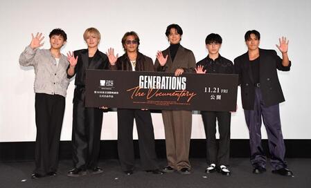 　公開前日ＳＰイベントを行ったＧＥＮＥＲＡＴＩＯＮＳの（左から）小森隼、白濱亜嵐、数原龍友、片寄涼太、佐野玲於、中務裕太（撮影・開出牧）