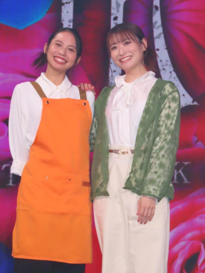 　会見に出席した（左から）屋比久知奈、唯月ふうか