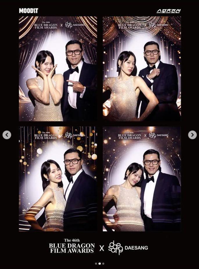 　ソン・イェジンの公式インスタグラム＠ｙｅｊｉｎｈａｎｄより（左から）ソン・イェジンとヒョンビンは「青龍映画賞」で人気賞を夫婦で受賞した