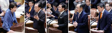 　党首討論を行う（左から）高市首相、立憲民主党の野田代表、国民民主党の玉木代表、公明党の斉藤代表、参政党の神谷代表