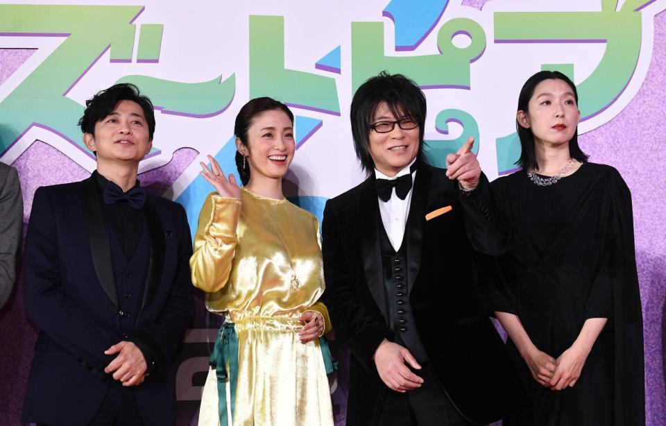 　（左から）下野紘、上戸彩、森川智之、江口のりこ（撮影・園田高夫）