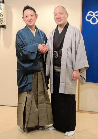 　会見に出席した（左から）三遊亭円楽、春風亭一之輔