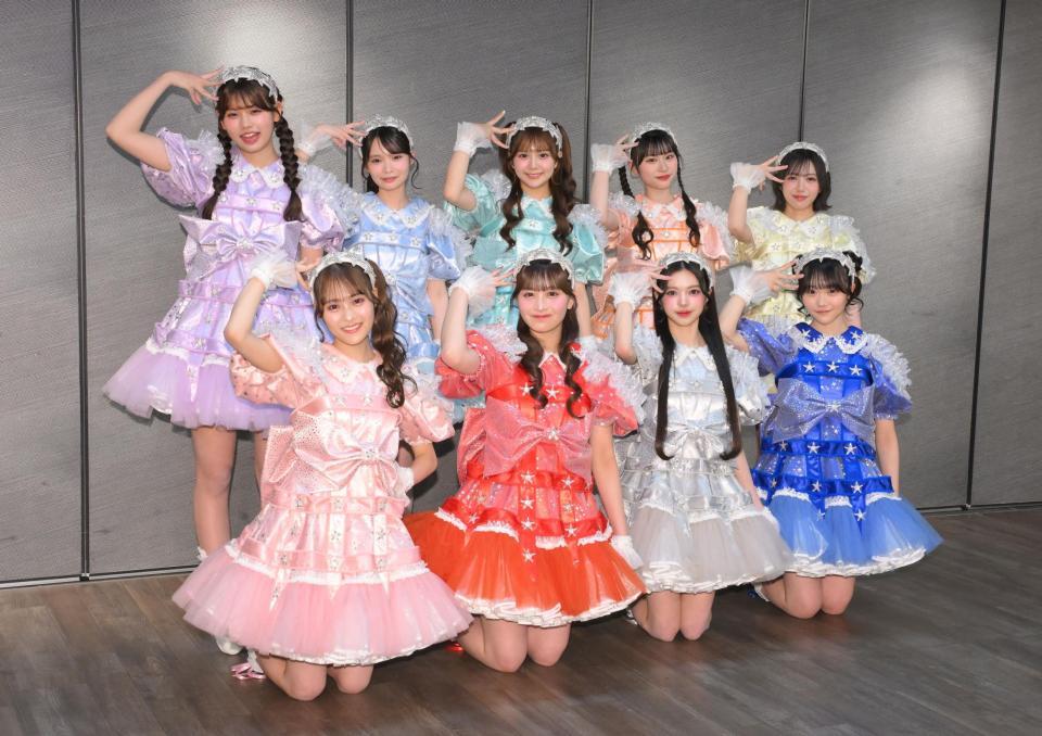 　（前列左から）森田あみ、山本るしあ、中山こはく、遠藤まりん、（後列同）萩田そら、高梨ゆな、鈴木花梨、新井心菜、笹原なな花（撮影・伊藤笙子）