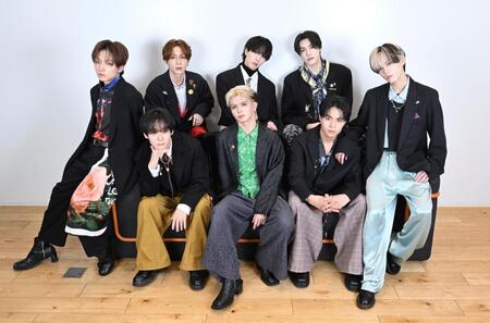 　新シングル「スターライトランデブー」をリリースしたＯＣＴＰＡＴＨ（前列左から）太田駿静、栗田航兵、海帆、（後列同）古瀬直輝、高橋わたる、四谷真佑、西島蓮汰、小堀柊（撮影・伊藤笙子）