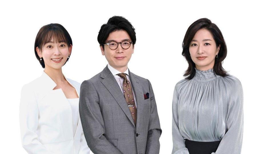 　ＴＢＳ系「報道の日２０２５」でＭＣを務めることが決定した（左から）出水麻衣アナウンサー、井上貴博アナウンサー、フリーアナウンサー膳場貴子