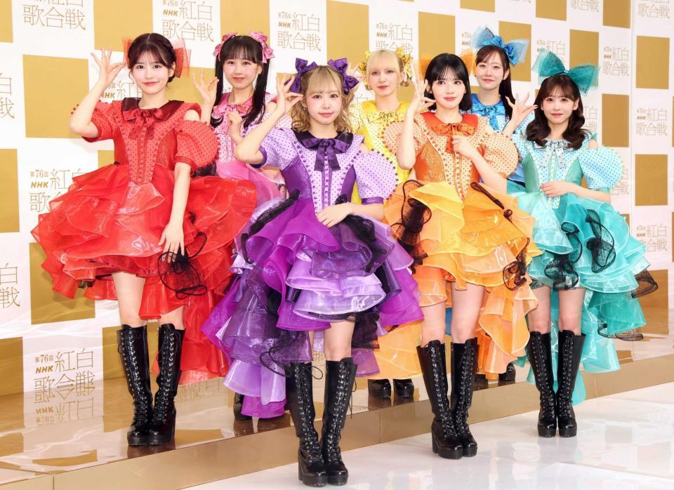 　ポーズを決めるＦＲＵＩＴＳ　ＺＩＰＰＥＲの（前列左から）仲川瑠夏、鎮西寿々歌、櫻井優衣（後列同）月足天音、松本かれん、早瀬ノエル、真中まな