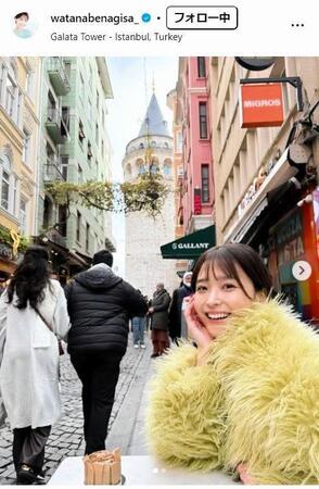 　渡邊渚アナウンサーのインスタグラム＠ｗａｔａｎａｂｅｎａｇｉｓａ＿より 