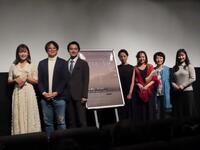 映画「メモリードア」の舞台あいさつに登壇した（左から）古川杏アンバサダー、加藤悦生監督、木ノ本嶺浩、辻しのぶ、小林萌夏、南久松真奈、碧海舞音