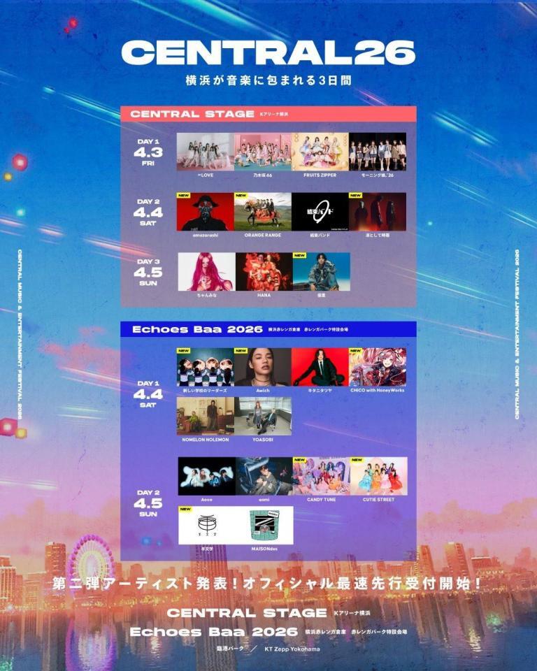 音楽フェス「ＣＥＮＴＲＡＬ」の出演スケジュール