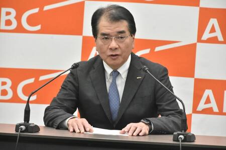 会見する朝日放送・今村俊昭社長
