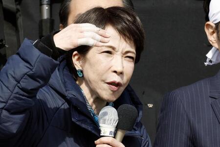 栃木県那須塩原市で街頭演説する自民党総裁の高市首相＝６日午前