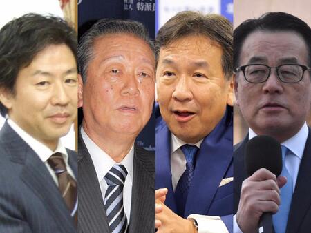 （左から）安住淳氏、小沢一郎氏、枝野幸男氏、岡田克也氏