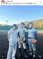 「下剋上球児」で。右が階晴紀。インスタグラム＠＿ｈａｒｕ＿４７（２３年１２月１７日付）より 
