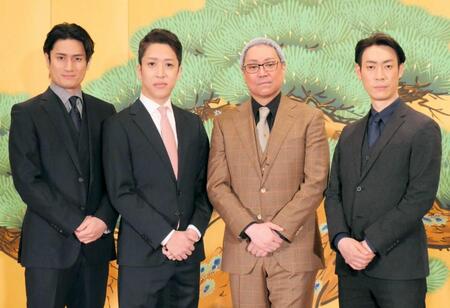 　取材会に出席した（左から）中村隼人、中村時蔵、尾上松緑、坂東巳之助