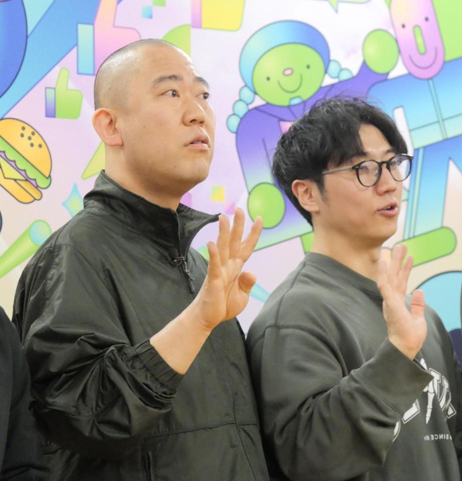 取材会に出席したコロコロチキチキペッパーズのナダル（左）と西野創人＝東京・吉本興業東京本社