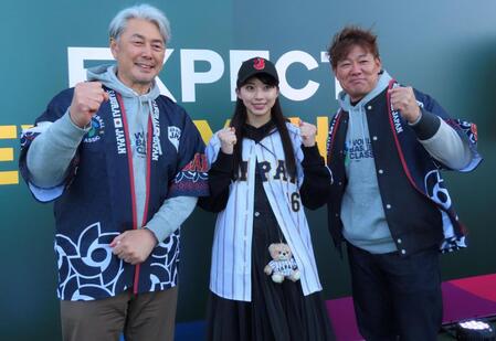 イベントに出席した（左から）吉井理人、牧野真莉愛、福留孝介