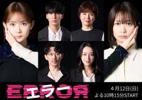 ドラマ「エラー」に出演する（左から時計回りに）畑芽育、藤井流星、榊原郁恵、志田未来、栗山千明、岡田義徳ⒸＡＢＣテレビ