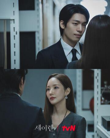 韓国放送局・ｔｖＮの公式Ｘ＠ＣＪｎＤｒａｍａより　韓ドラ「セイレン」のスチールカット（上）ウィ・ハジュン、（下）パク・ミニョン