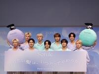 イベントに出席したＪＯ１の（後列左から）金城碧海、白岩瑠姫、與那城奨、佐藤景瑚、（前列左から）川尻蓮、豆原一成、川西拓実、河野純喜、木全翔也＝都内