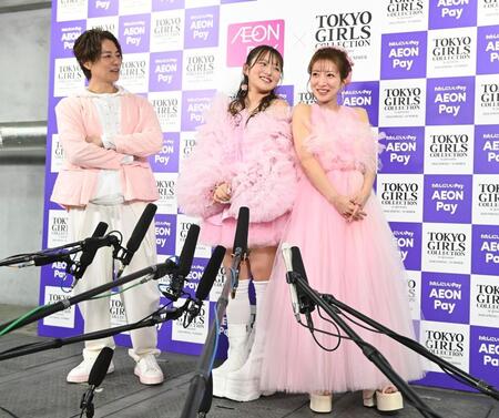 ＴＧＣ出演を前に取材に応じる（左から）杉浦太陽、希空、辻希美（撮影・開出牧）