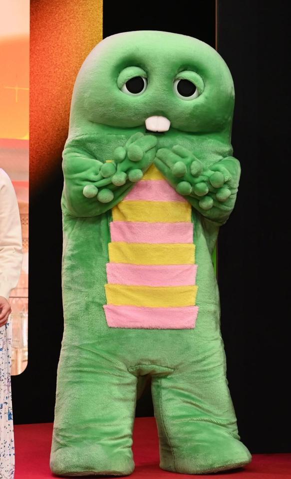 番組発表会に登場したガチャピンⓒガチャムク（撮影・園田高夫）
