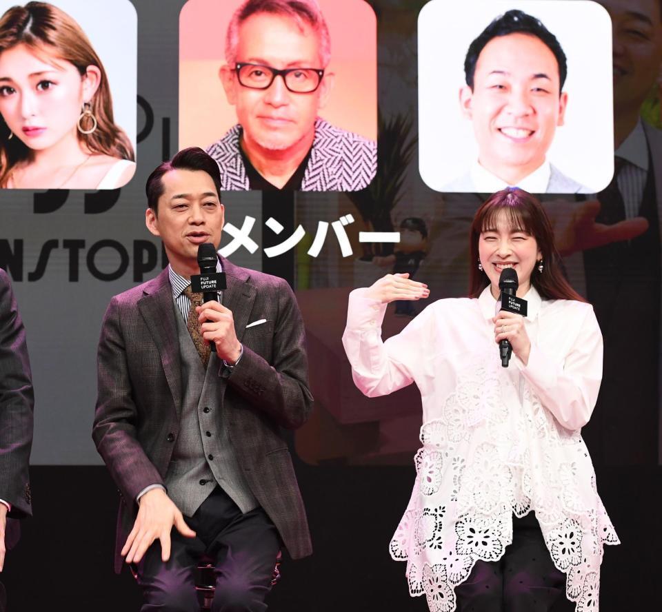 ノンストップ！の設楽統（左）と三上真奈アナウンサー（撮影・園田高夫）