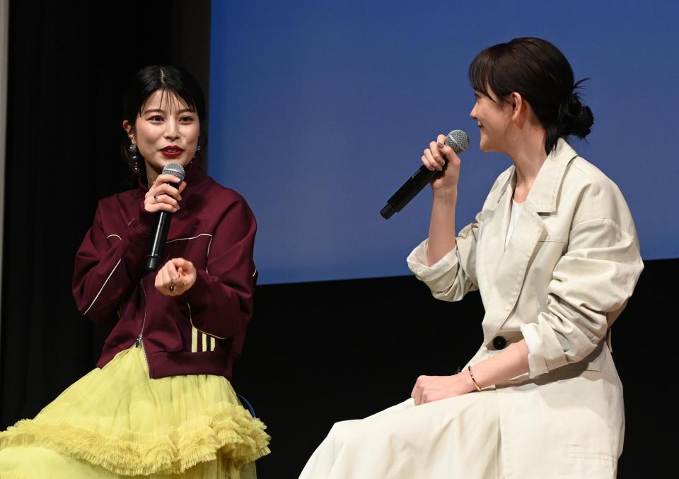 松井愛莉（右）と撮影の思い出を話すさとうほなみ＝フジテレビ本社マルチシアター（撮影・園田高夫）