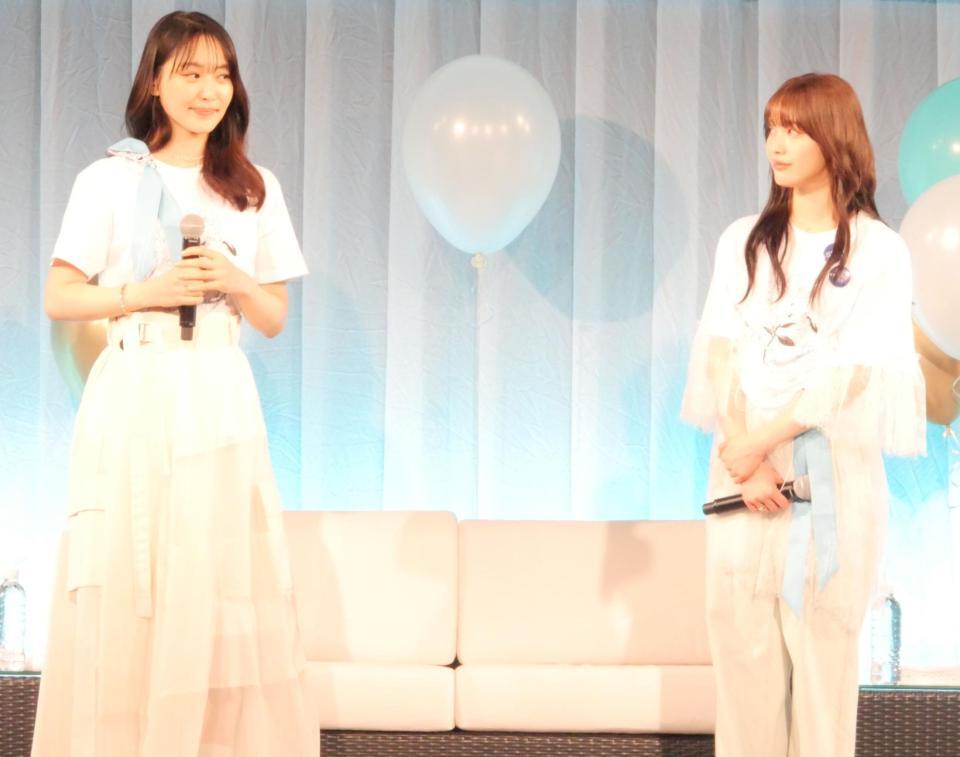 目を見つめ合う菅井友香（左）と中村ゆりか