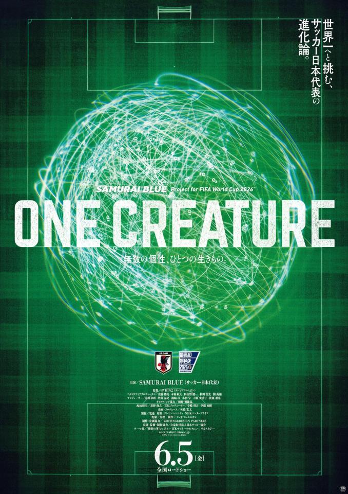 サッカー日本代表ドキュメンタリー映画「ＯＮＥ　ＣＲＥＡＴＵＲＥ」のポスタービジュアル