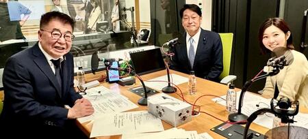 ラジオで共演した（左から）生島ヒロシ、小野寺五典自民党税制調査会長、松永安奈