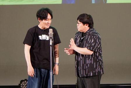 イベントを行ったタイムマシーン３号の山本浩司（左）、関太＝東京・有楽町よみうりホール