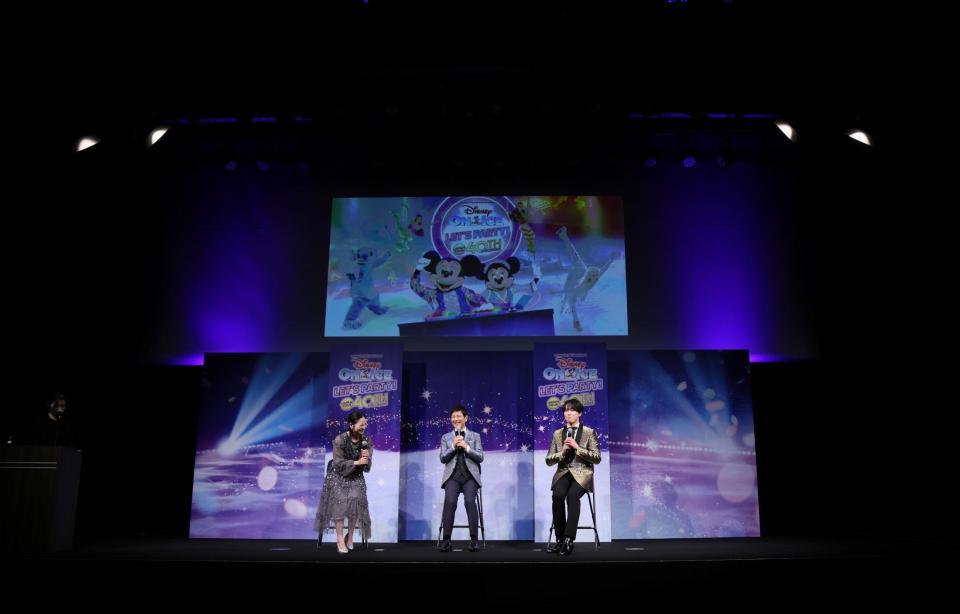 記者発表会に臨む（左から）関根麻里、関根勤、Ｓｎｏｗ　Ｍａｎ・宮舘涼太（撮影・石井剣太郎）