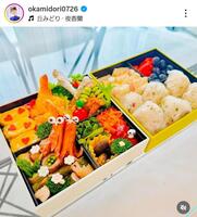 娘から「可愛いお弁当を作って」とリクエストされた親子遠足の弁当。丘みどりのインスタグラム＠ｏｋａｍｉｄｏｒｉ０７２６より 