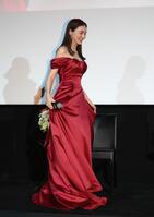 エレガントなドレス姿を披露する押切もえ（撮影・開出牧）