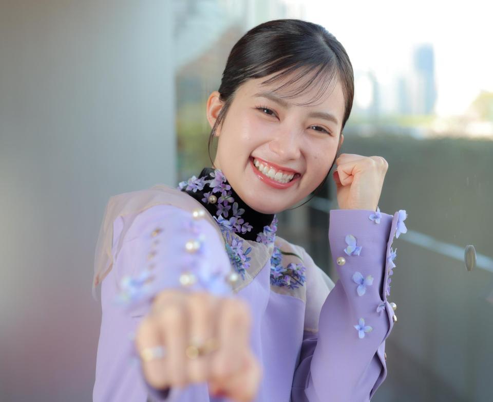 「リフレッシュは２年間続けているキックボクシング！」と語る井頭愛海（撮影・吉澤敬太）