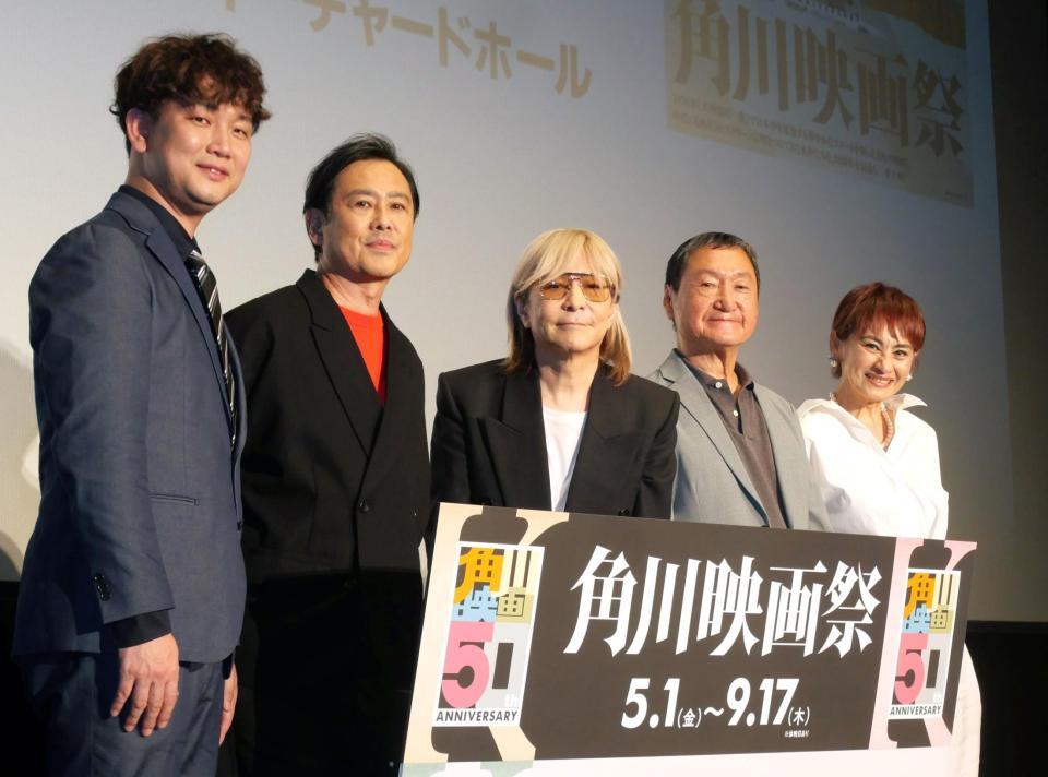 舞台あいさつに出席した（左から）藤井空、野村宏伸、小室哲哉、南佳孝、マリーン