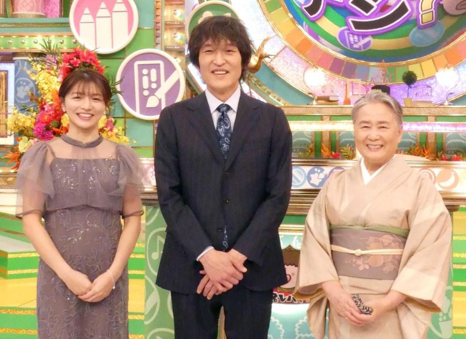 　（左から）清水麻椰アナ、千原ジュニア、夏井いつきさん