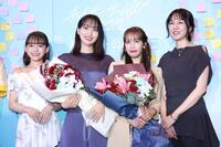 舞台あいさつに登場した（左から）岡本望来、菅井友香、中村ゆりか、伊藤歩（撮影・佐々木彰尚）