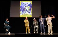トークをする（左から）田村淳、山本圭壱、遠藤章造、ワッキー、庄司智春＝東京・ＹＯＳＨＩＭＯＴＯ　ＲＯＰＰＯＮＧＩ　ＴＨＥＡＴＥＲ（撮影・佐々木彰尚）