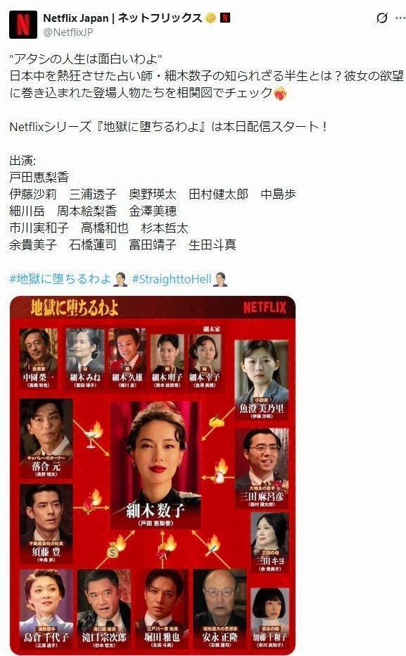 「地獄に堕ちるわよ」相関図。ネットフリックスの公式Ｘ＠ＮｅｔｆｌｉｘＪＰより