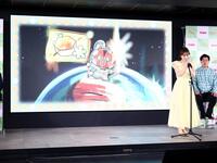 ロッテ「パイの実」アニメ化発表会で即興アフレコに挑戦するももクロの百田夏菜子
