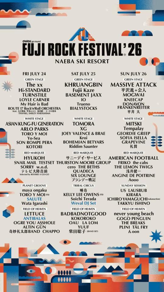 ＦＵＪＩ　ＲＯＣＫ　ＦＥＳＴＩＶＡＬ’２６のラインナップ
